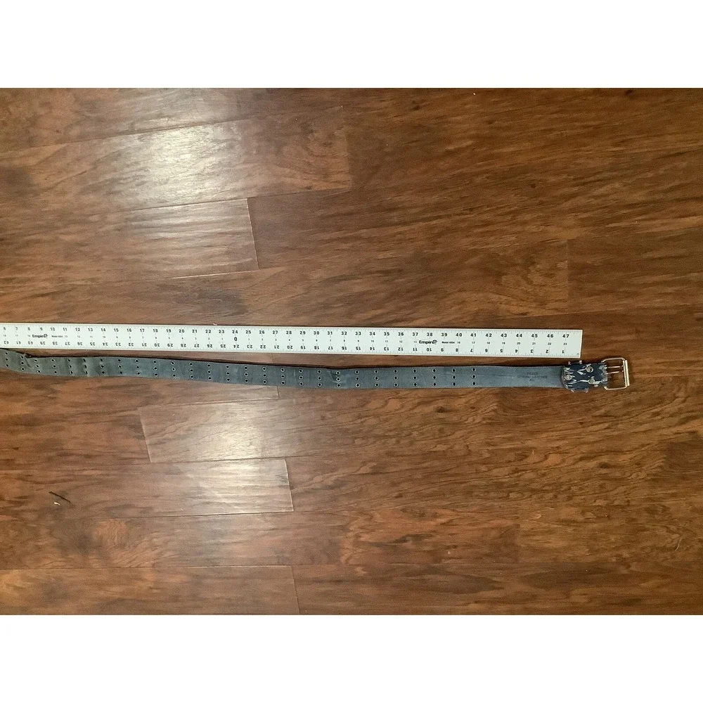 Vintage 90s Blue Worn in Distressed Genuine Leather F2325 3 Buckle Belt - Xl